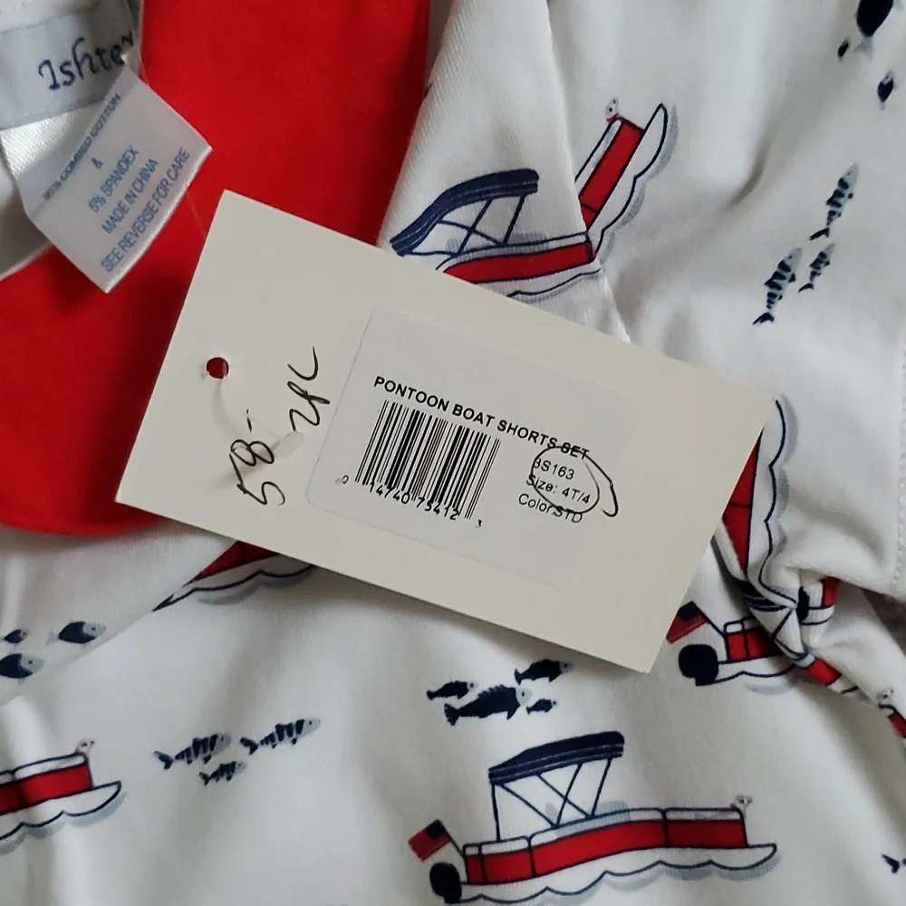 NWT Ishtex Girls Coastal Nautical Boat Matching Set Outfit Red White Blue Sz4/4T